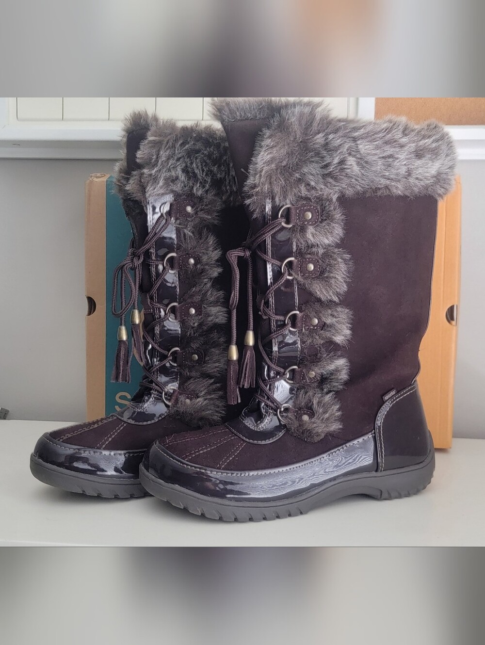 Sporto Stormy Waterproof Leather Faux Fur Winter Boots Brown Size 11M